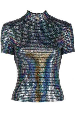 Chiara Ferragni Top, Dame, Sort, S, Bomuld, Mock Neck Sort T-shirt