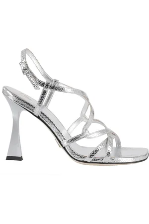GIAMPAOLO VIOZZI Sko, Dame, Grå, 38 EU, Læder, Sølvvævet sandal med slingback