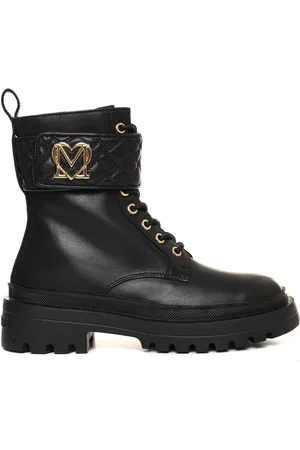Moschino Sko, Dame, Sort, 38 EU, Læder, Læder ankelstøvler med snøre