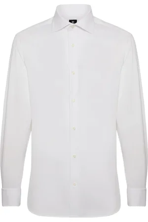 Boggi Milano Skjorte, Herre, Hvid, S, Bomuld, Stretch P.Point D.Cuff Windsor Collar Skjorte Slim F