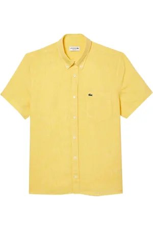 Lacoste Skjorte, Herre, Gul, 2XL, Gul Broderet Logo Kortærmet Skjorte