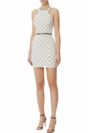 Elisabetta Franchi Kjole, Dame, Hvid, S, Polyester, Elegant Ivory Mini Kjole med Diamantprint