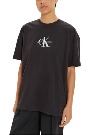 Calvin Klein Top, Dame, Sort, M, Bomuld, Trykt Rund Hals T-Shirt