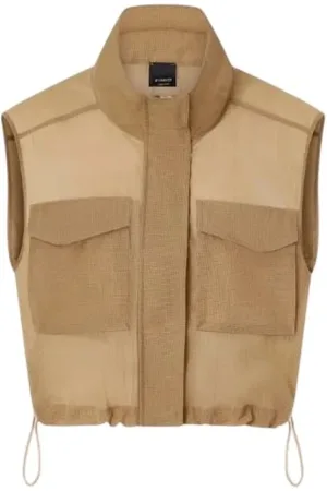 Pinko Jakke, Dame, Brun, XS, Organza, Rip-resistent kort vest med organza finish