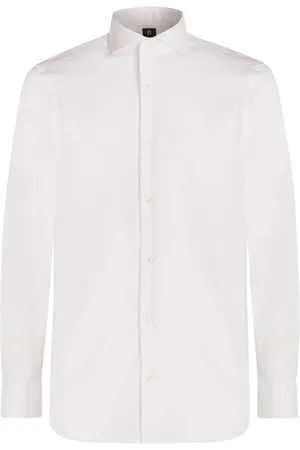 Boggi Milano Skjorte, Herre, Hvid, 4XL, Bomuld, Slim Fit Cotton Pin Point Skjorte