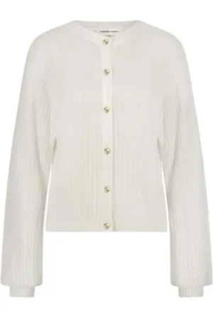 Fabienne Chapot Strik, Dame, Hvid, L, Bomuld, Luksuriøs Twisted Cardigan med Hjerte Knapper