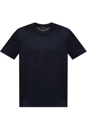 BRIONI Top, Herre, Blå, L, Tyl, Silke t-shirt med rund halsudskæring
