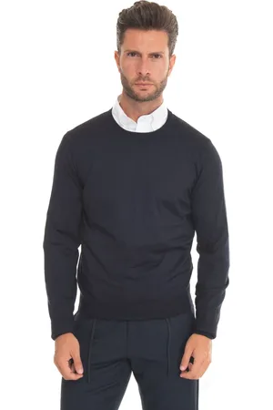CANALI Strik, Herre, Blå, 4XL, Uld, Stone Washed Uld Silke Pullover