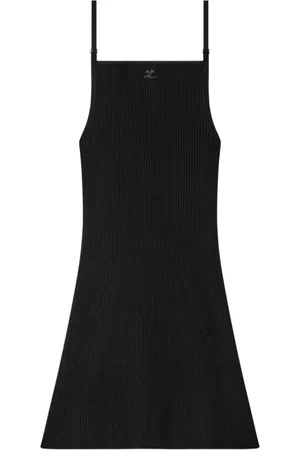 Courrèges Kjole, Dame, Sort, M, Polyester, Ribstrikket Viscose Kjole