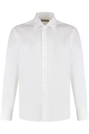 CANALI Skjorte, Herre, Hvid, 2XL, Bomuld, Bomuldsskjorte med afrundet kant
