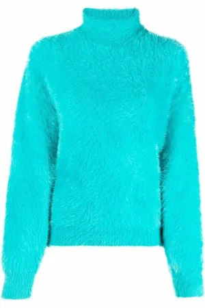 Stella McCartney Strik, Dame, Blå, XS, Bomuld, Blå Faux-Fur Rullekrave Jumper