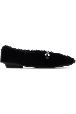 Salvatore Ferragamo Sko, Dame, Sort, 38 EU, Læder, Shearling Ballerina Sko