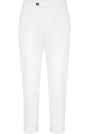 Brunello Cucinelli Bukser, Herre, Hvid, XL, Bomuld, Hvide bomuldsbukser med lige ben
