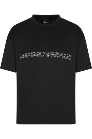 Emporio Armani Top, Herre, Sort, 2XL, Bomuld, Comfort Fit T-shirt med logo patch
