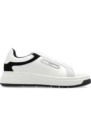 Emporio Armani Sko, Dame, Hvid, 38 EU, Læder, Læder sneakers med ruskind detaljer og ørneplade
