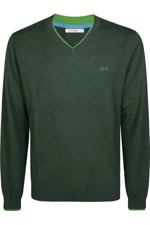 sun68 Strik, Herre, Grøn, L, Double Rib V-Neck Sweater