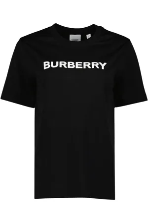 Burberry Top, Dame, Sort, XS, Bomuld, Logo Print Rundhals T-shirt