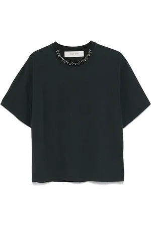 Golden Goose Top, Dame, Sort, M, Bomuld, T-shirt med krystal krave