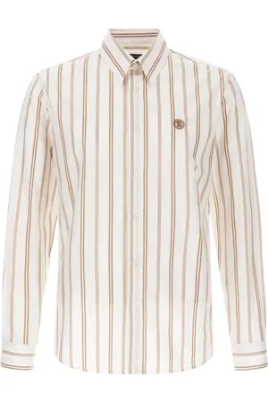 Roberto Cavalli Skjorte, Herre, , XL, Stribet Skjorte Ivory Herre Made in Italy