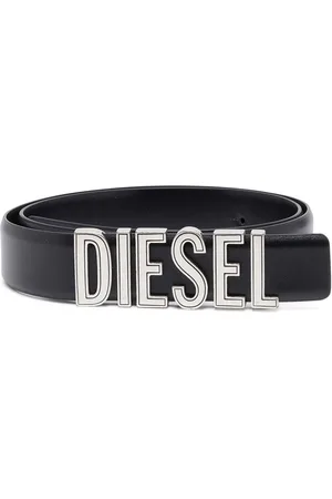 Diesel Tilbehør, Dame, Sort, 70 CM, Læder, Læderbælte med chunky logo bogstaver
