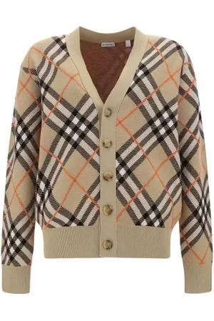 Burberry Strik, Herre, , L, Uld, Ikonisk ternet V-hals cardigan