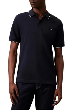 Calvin Klein Top, Herre, Blå, 3XL, Bomuld, Stretch Pique Tipping Polo Shirt