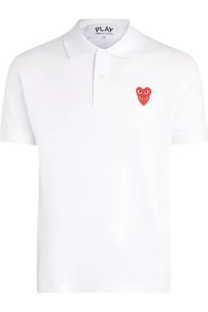 Comme des Garçons Top, Herre, Hvid, S, Bomuld, Hvid Bomulds Polo med Overlappende Hjerter