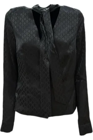 Guess Bluser & Skjorter, Dame, Sort, S, Bluse med sløjfe og logoprint