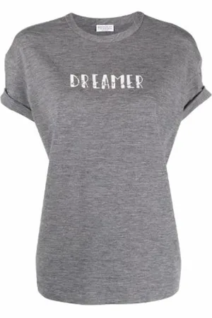 Brunello Cucinelli Top, Dame, Grå, L, Uld, Grå Perlebesat T-shirt