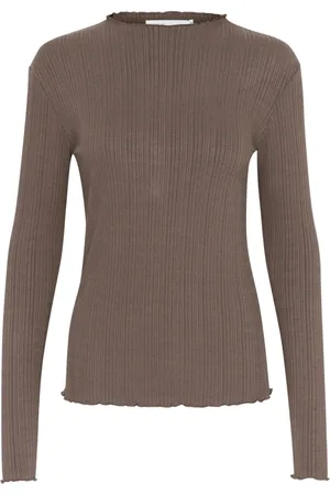 Karen by Simonsen Top, Dame, Brun, L, Uld, Rynket Langærmet T-shirt Top