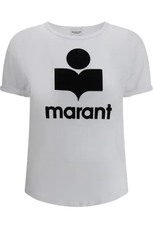 Isabel Marant Top, Dame, Hvid, M, Logo T-shirt med opsmøgede ærmer