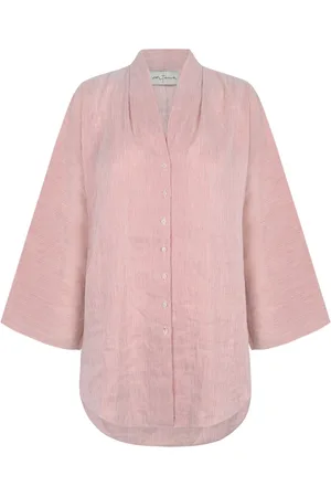 Cortana Bluser & Skjorter, Dame, Lyserød, L, Stribet Oversized Skjorte i Hør og Silke