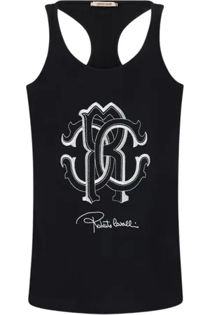Roberto Cavalli Top, Dame, Sort, L, Bomuld, Monogram RC Racerback Tanktop