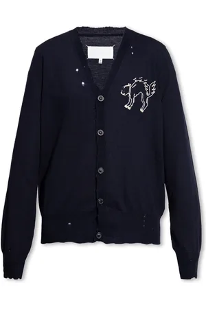 Maison Margiela Strik, Dame, Blå, M, Uld, Cardigan med Vintage Effekt