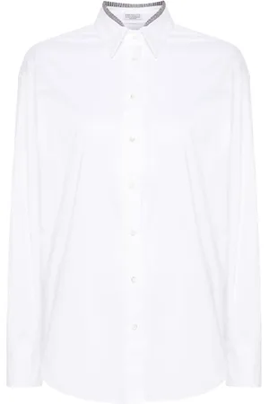 Brunello Cucinelli Bluser & Skjorter, Dame, Hvid, L, Double Collar Poplin Skjorte Monille