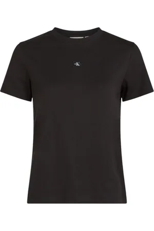 Calvin Klein Top, Dame, Sort, L, Bomuld, Sort Bomuld Rund Hals T-shirt
