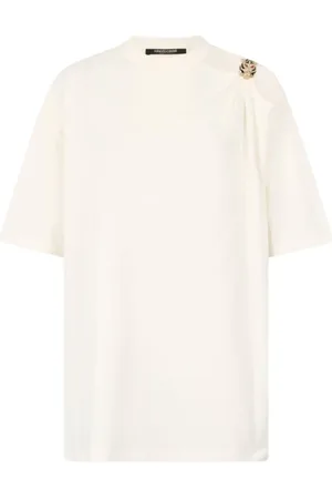 Roberto Cavalli Top, Dame, , S, Bomuld, Tiger Head Cut-Out Bomuld T-Shirt