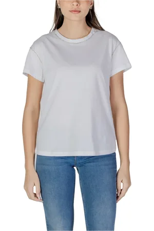 Liu Jo Top, Dame, Hvid, L, Bomuld, Elegant T-shirt med rhinsten og rund hals