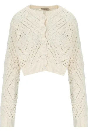 Twin-Set Strik, Dame, , XS, Bomuld, Diamantmønstret Kort Cardigan i Hvid