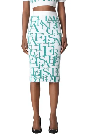 Elisabetta Franchi Nederdel, Dame, Grøn, XS, Pencil Skirt med bogstavsmønster
