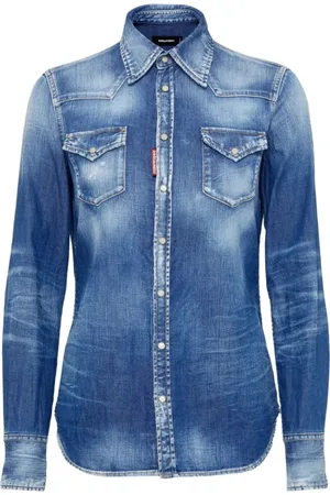 Dsquared2 Bluser & Skjorter, Dame, Blå, 2XS, Tyl, Western Style Skjorte