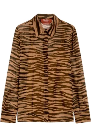 Max Mara Bluser & Skjorter, Dame, Brun, L, Silkeskjorte med herreinspireret snit