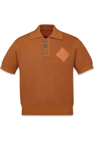 MCM Top, Herre, Brun, XS, Læder, Strikket polo med logo patch