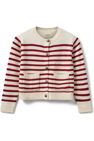 Sofie Schnoor Strik, Dame, Flerfarvet, S, Uld, Stribet Cardigan Elicasw Rød