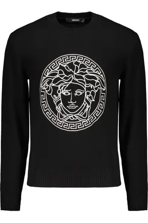 VERSACE Strik, Herre, Sort, 3XL, Bomuld, Broderet Bomuld Crew-Neck Sweater