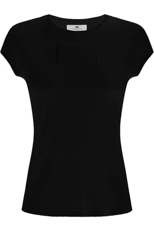 Elisabetta Franchi Top, Dame, Sort, S, Broderet T-shirt
