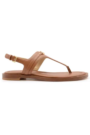 Michael Kors Sko, Dame, Brun, 39 EU, Læder, Brun læder T-strop flade sandaler
