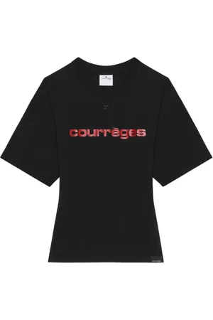 Courrèges Top, Dame, Sort, M, Logo Patch Crew Neck T-shirt