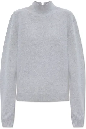 Fendi Strik, Dame, Grå, XS, Uld, Turtleneck med bindedetalje