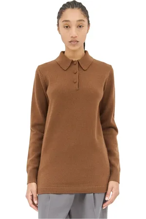 DRIES VAN NOTEN Strik, Dame, Brun, XS, Uld, Uldstrikket Polo Sweater